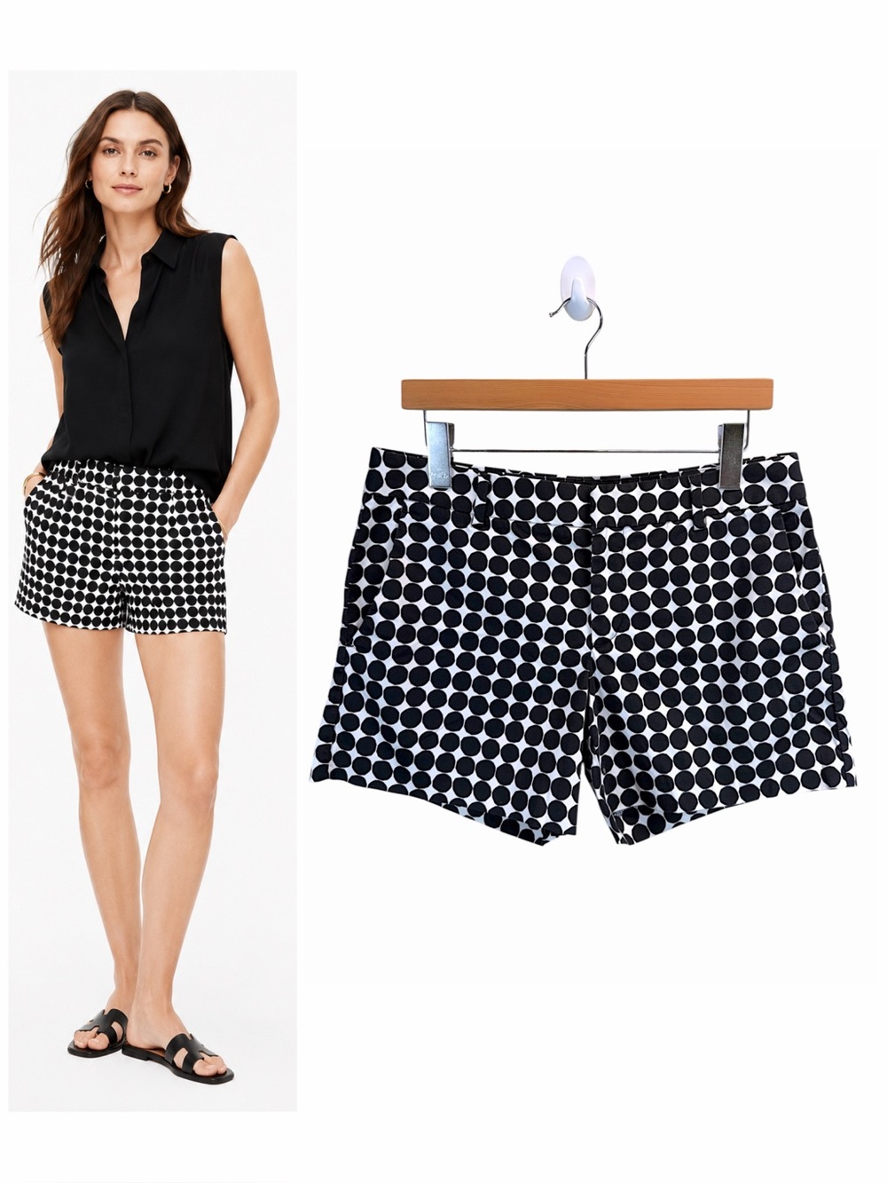 Banana Republic Marimekko Polka Dot Shorts Size 6 Black White Cotton Stretch